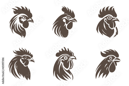 Fotografiet chicken rooster head mascot logo vector collection