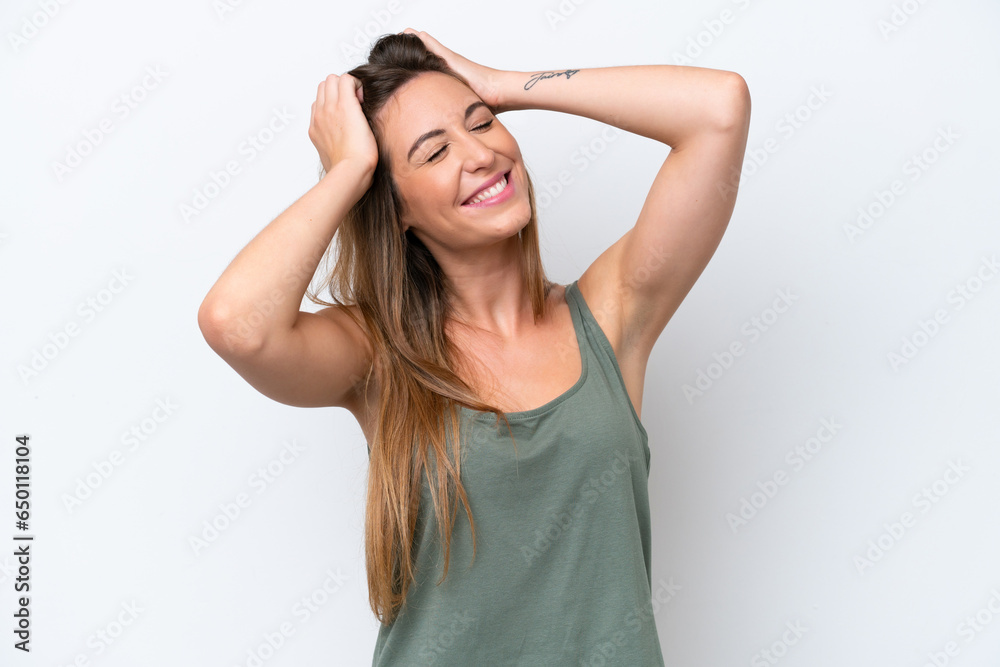 Young caucasian woman isolated on white background laughing Young caucasian woman isolated on white background laughing
