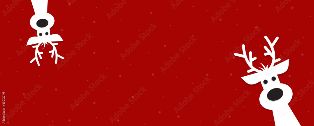 Cute Christmas reindeer on a red background. Christmas background, banner, or card.