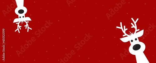 Obraz na płótnie Cute Christmas reindeer on a red background. Christmas background, banner, or card. w salonie