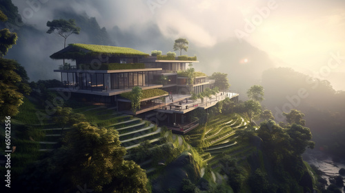 Homester house modern design, minimal, located on the mountain, rice terraces Vietnam photo