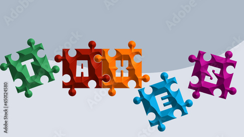 Taxes word, written on puzzle, means help with taxation, Accounting, Bookkeeping services