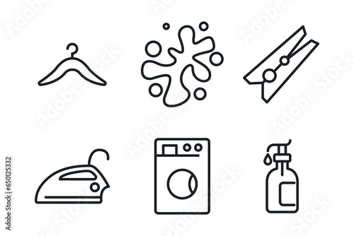 Simple set of laundry related vector line icons.
