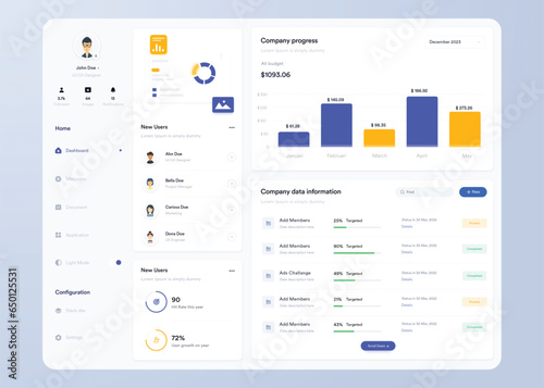 Infographic dashboard. UI design with graphs, charts and diagrams. Web interface template for business presentation.
