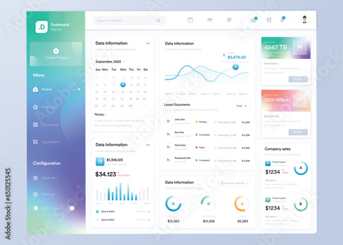 Infographic dashboard. UI design with graphs, charts and diagrams. Web interface template for business presentation.
