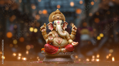 Ganesh jayanti lord ganesha on a brightly lit background telephoto lens realistic dark lighting © LomaPari2021