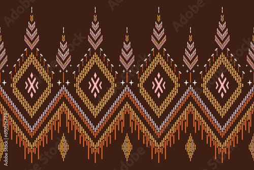 Nature vintages cross stitch traditional ethnic pattern paisley flower Ikat background abstract Aztec African Indonesian Indian seamless pattern for fabric print cloth dress carpet curtains and sarong