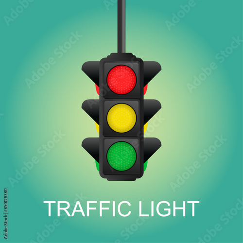 Realistic Detailed Road Traffic Lights. Concept of safety rules. Cartoon Traffic Light Banner. Stoplight, Traffic Lights Template. Vector.