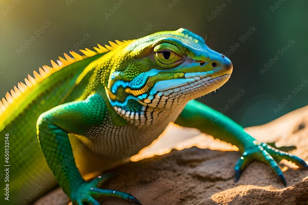 green lizard on a tree. AI-Generated green lizard on a tree. AI-Generated