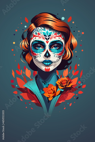 vector girl's face for the day of the dead holiday
