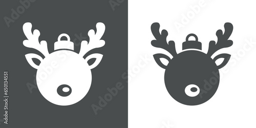 Tiempo de Navidad. Logo con silueta de bola de navidad con forma de cabeza de reno Rudolph para su uso en invitaciones y felicitaciones