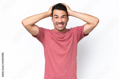 Young handsome man over isolated white background doing nervous gesture