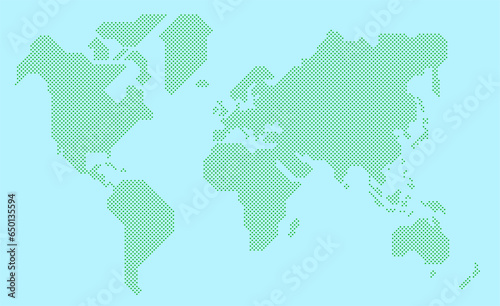 Simplified world map drawn with round dots. Vector illustration.