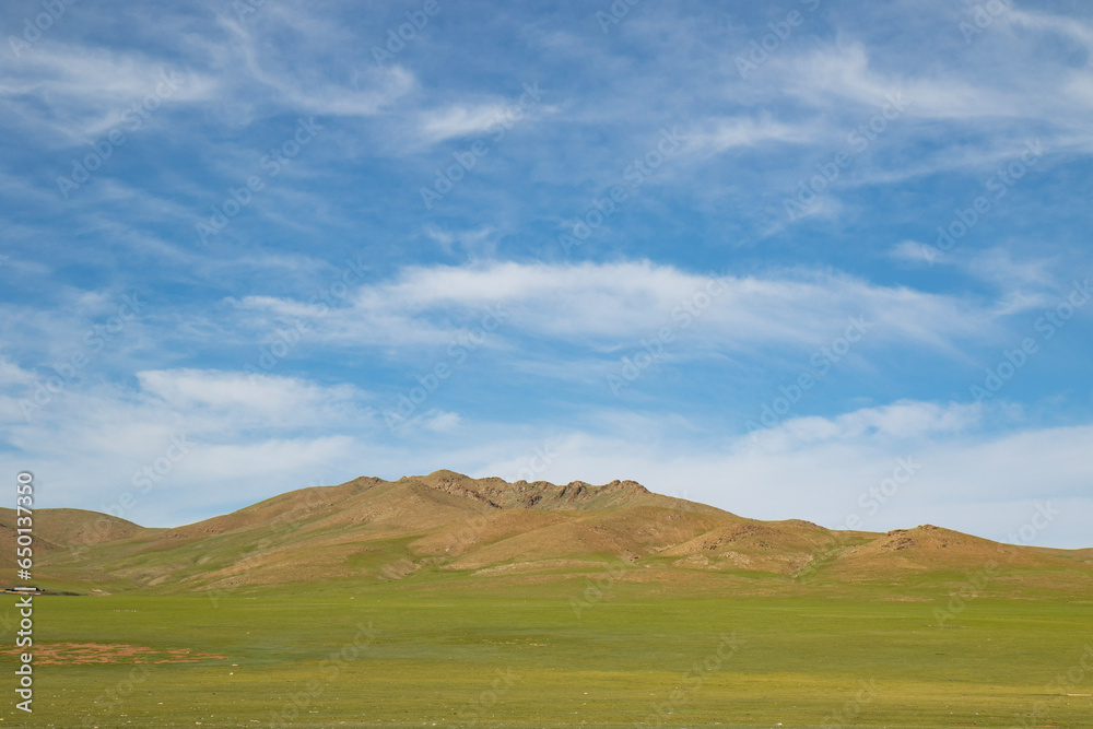 Mongolian landscape with blue sky
