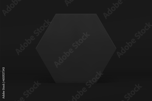 Black 3d hexagonal wall geometric studio background for commercial promo realistic vector