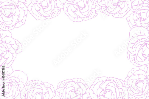 Luxury line art roses botanical frame on white background vector. Elegant line art wallpaper roses flowers head in hand drawn. Cute girly blossom frame design for wedding, invitation or card © Oksana