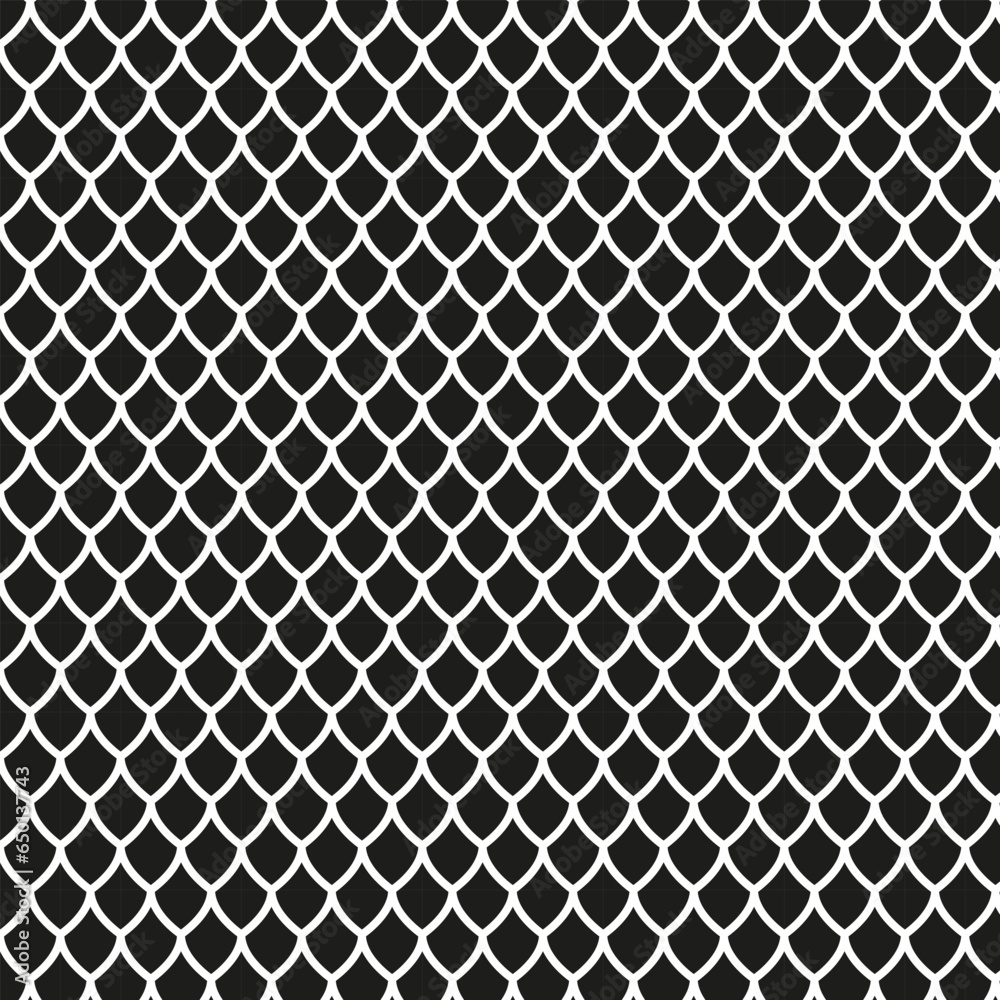 Dragon skin seamless pattern. Black scales of snake, reptile, fish or mermaid 