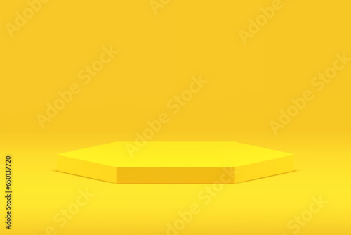Yellow 3d hexagonal podium platform pedestal for product commercial presentation realistic vector