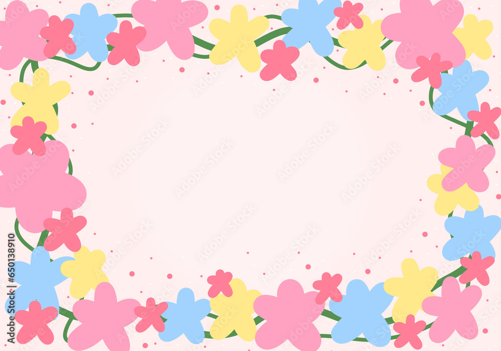 vector background Pink and red flowers nature. Pastel pink wallpaper with dotted pattern and yellow flowers vector background Pink and red flowers nature. Pastel pink wallpaper with dotted pattern and yellow flowers