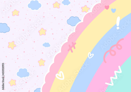 Pastel Background Vector pink and purple clouds Decorated with cute lines and polka dots and bright yellow cloud wallpaper