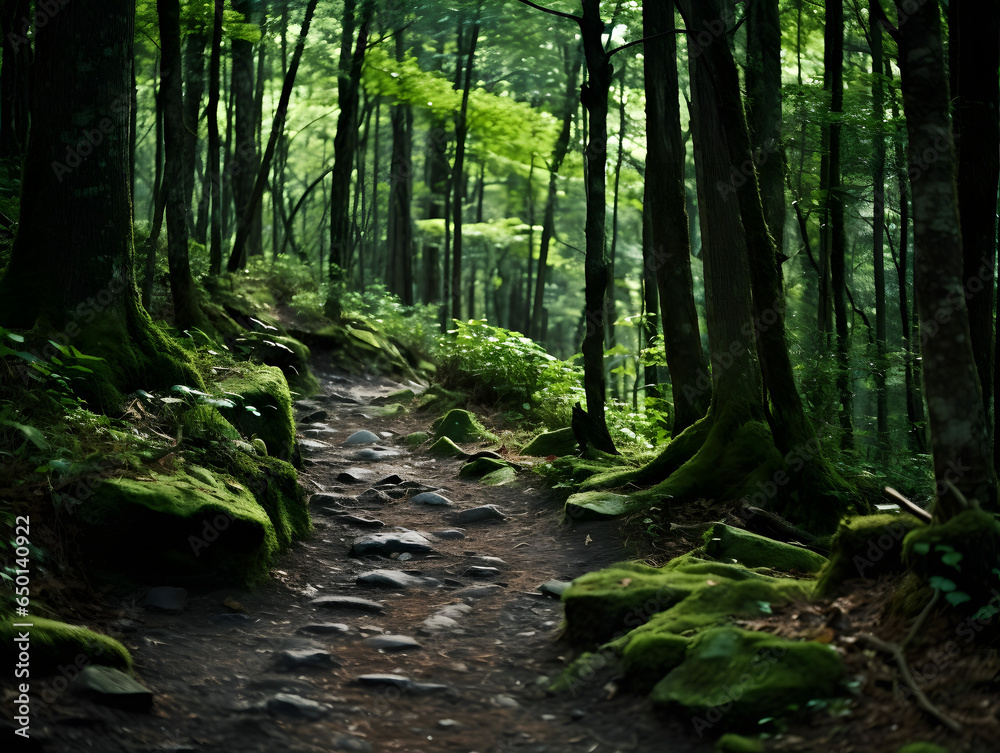 Fototapeta premium Photo of an abandoned path in a dense forest