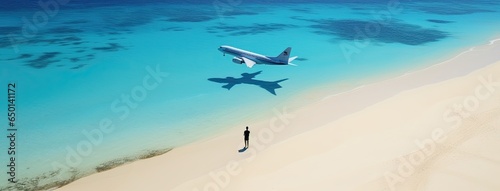Plane leaves a shadow on a sandy beach