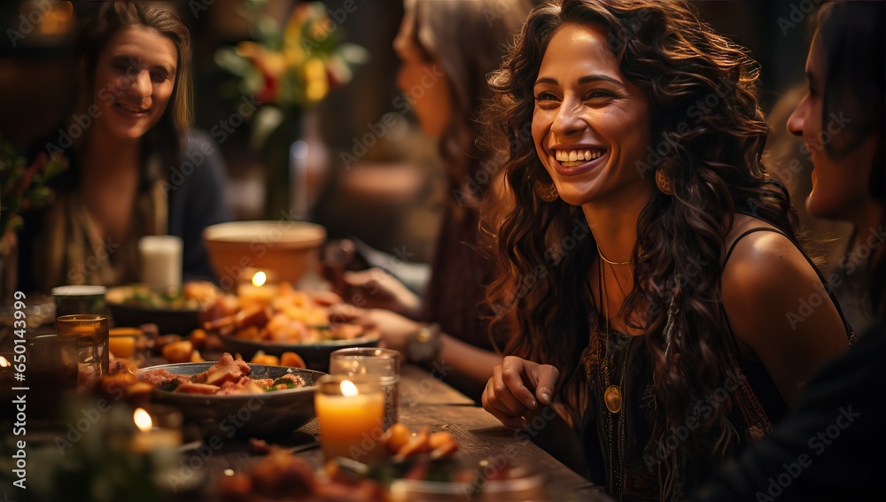 Group of friends having dinner together in a restaurant. Group of friends having dinner together in a restaurant.