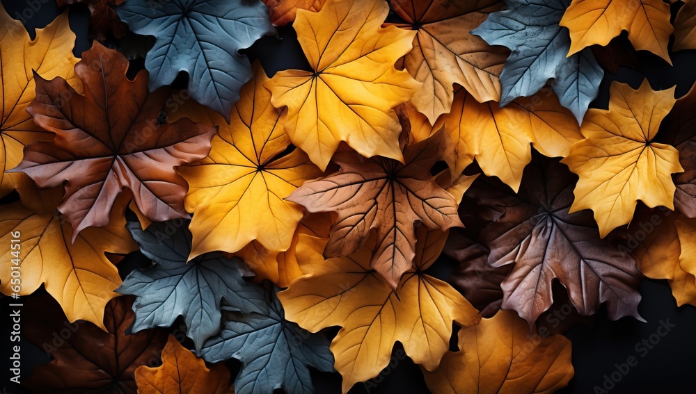 Autumn leaves background. Flat lay, top view