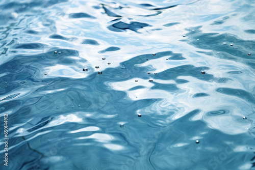 Mesmerizing Water Surface: Glistening Ripples and Shimmering Sunlight Reflections on a Close-Up Texture, showcasing the Serene Beauty of Nature's Calming Aqua Movement. © aicandy