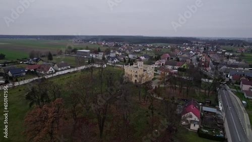 stunning drone video shots europe castle in opolskie photo