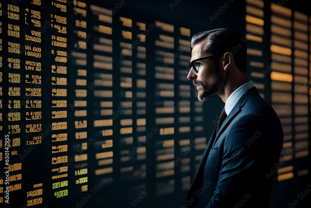 Fototapeta premium Businessman Vision - Businessman Looking at Screen - Trader - stock and shares Businessman - Eyes on the Future - Generative AI