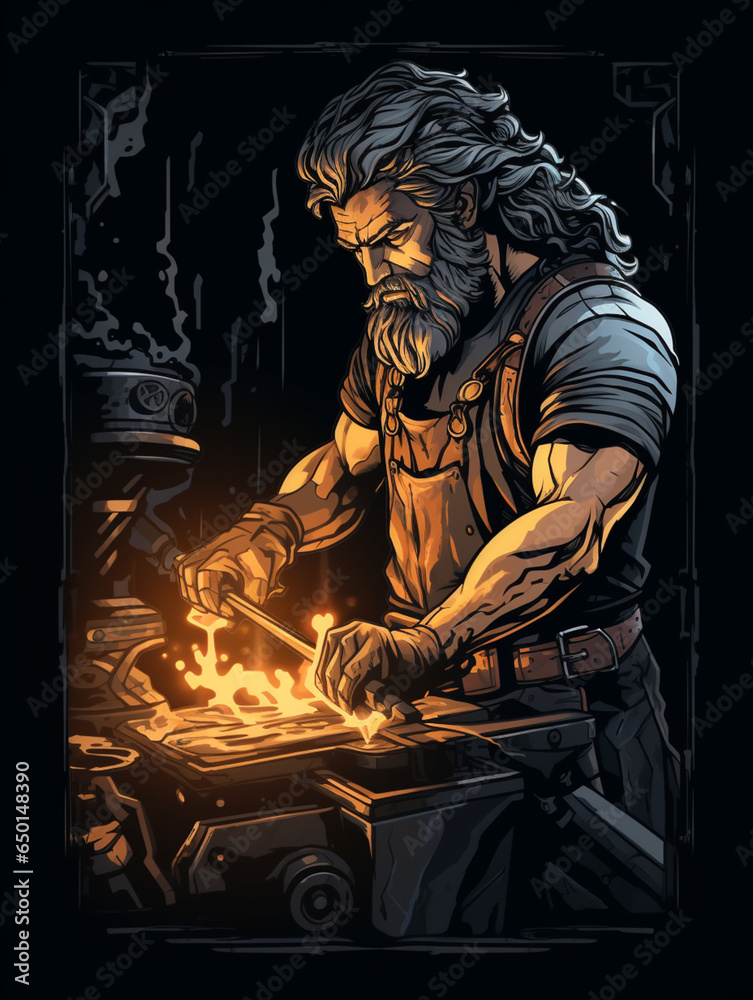 blacksmith forging sword print design