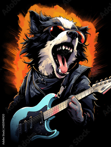 rocker dog with guitar t shirt design, for print design