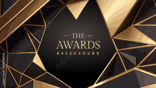 Black golden polygonal awards graphics background. Luxury premium corporate abstract design. Elegant realistic paper cut textured style 3d. Modern template certificate. Vector illustration.