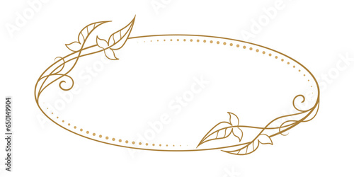 Vector horizontal oval dotted frame with ivy leaves decoration