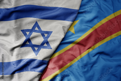 Obraz na plátně big waving national colorful flag of israel and national flag of democratic republic of the congo