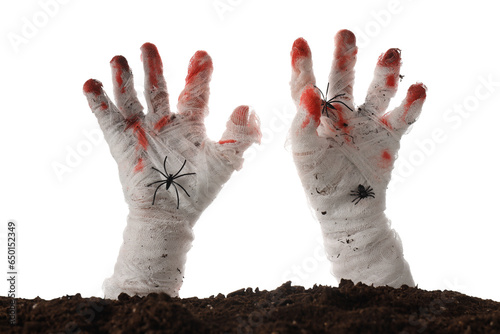 Foto PNG, Ground and hands in white bandage with blood, isolated on white background