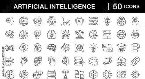 Stampa su tela Artificial intelligence set of web icons in line style