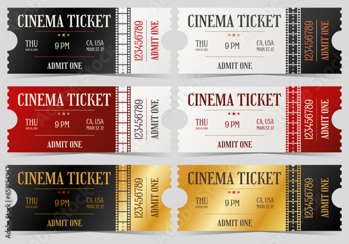 Set of cinema entry ticket in modern style to admit one