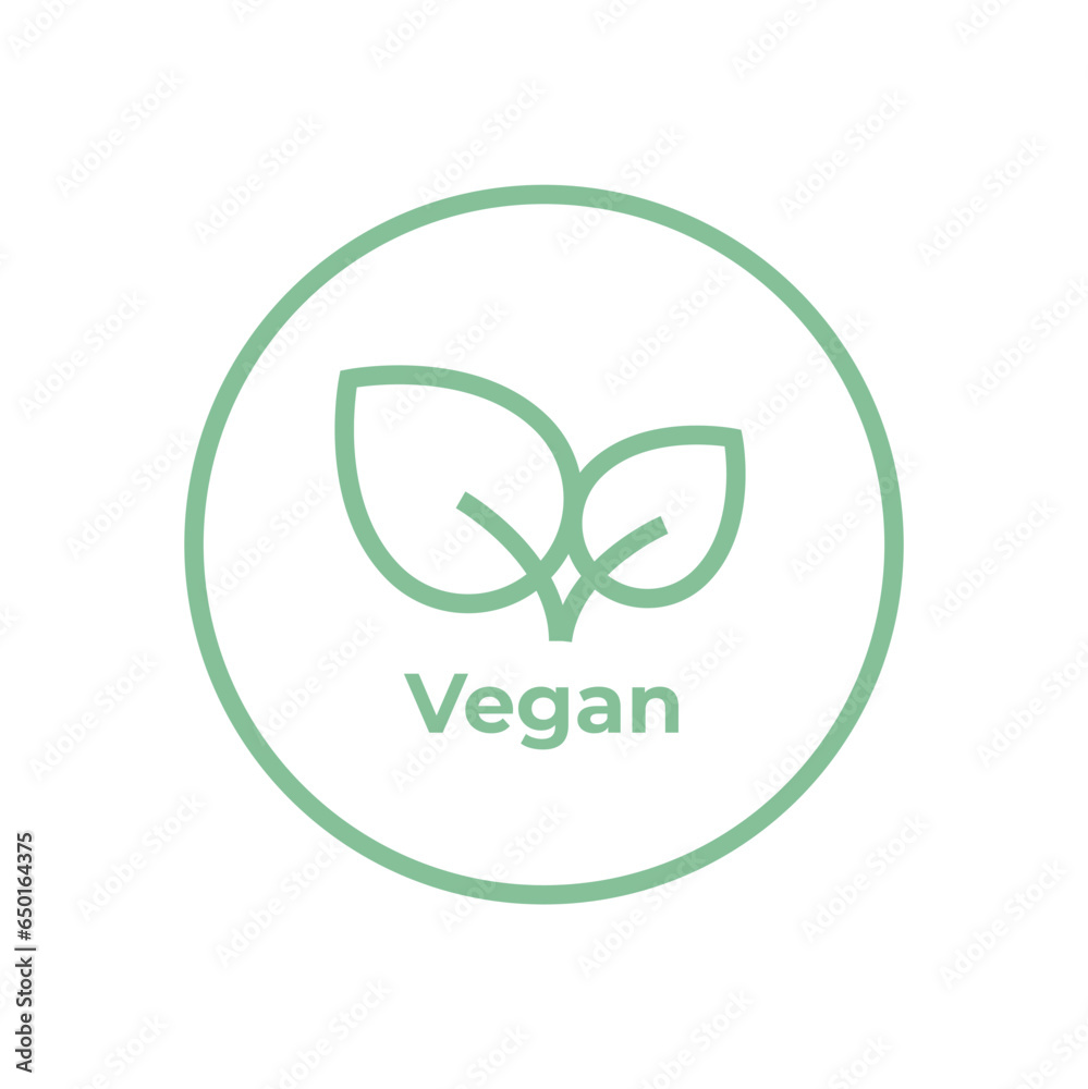 Vegan diet icon. Organic, bio, ecological symbol. Healthy, fresh and non-violent food. Vector line green circular illustration with leaves for labels, tags and logos Vegan diet icon. Organic, bio, ecological symbol. Healthy, fresh and non-violent food. Vector line green circular illustration with leaves for labels, tags and logos