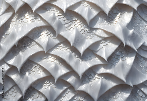 white dragon scale texture background image. Close-up 3D fantasy image of white dragon scales pattern with blank space for use in graphics.