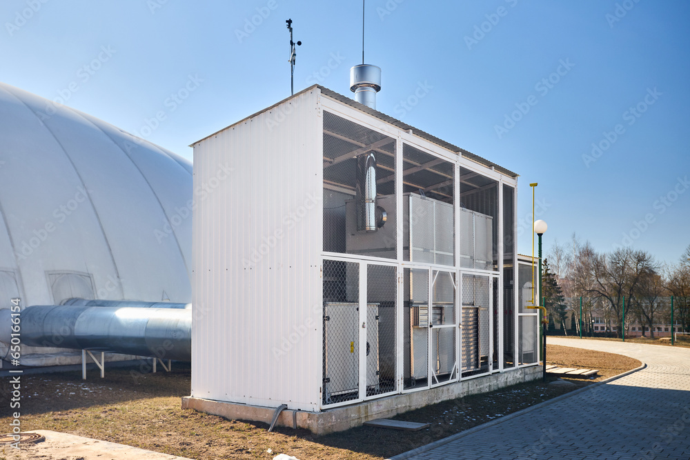 Inflatable air dome stadium. Inflated Football soccer air dome. Modern ...