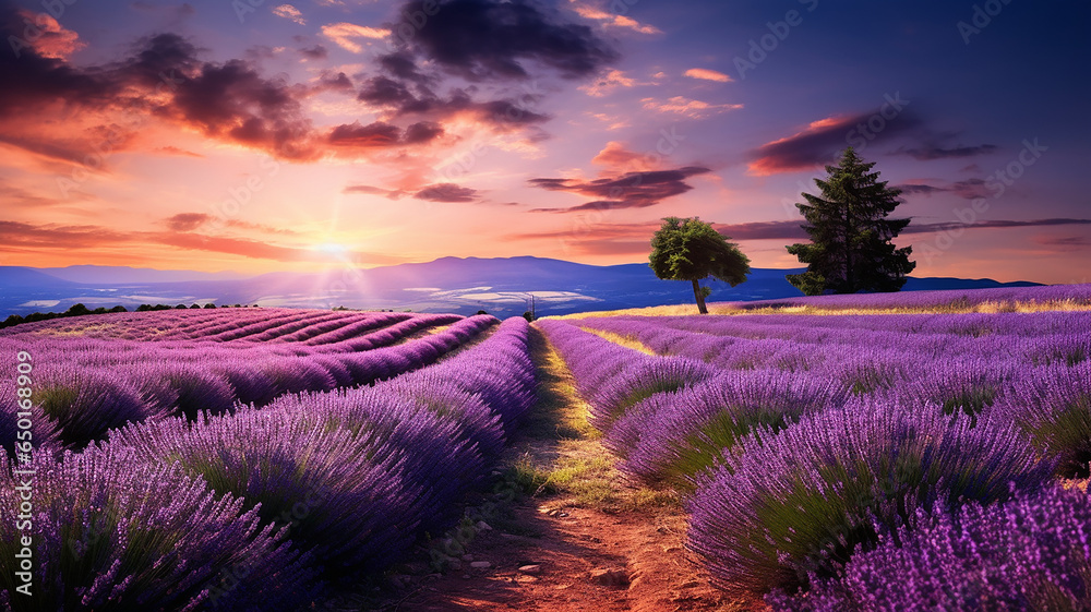 Beautiful landscape. Lavender field in summer in the morning.