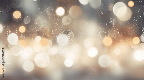 Decorative abstract silver and golden glitters with blurred bokeh effect background. Christmas and New Year decoration banner