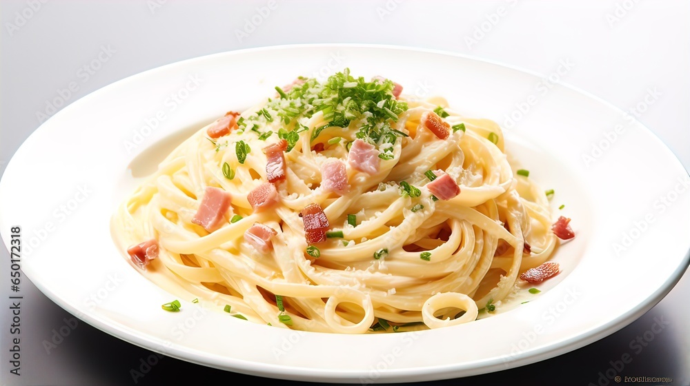 Penne pasta carbonara cream sauce - Italian food style. Food photography