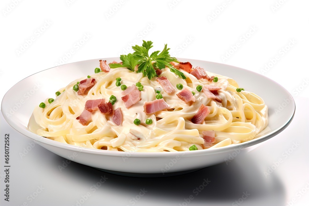 Penne pasta carbonara cream sauce - Italian food style. Food photography