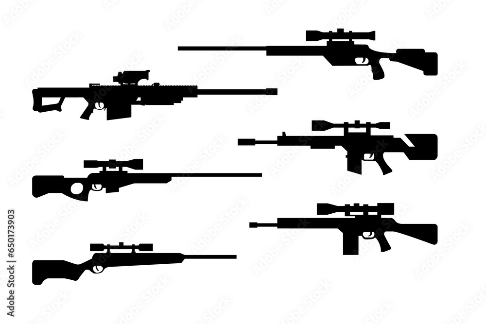 Sniper riffle silhouette vector set