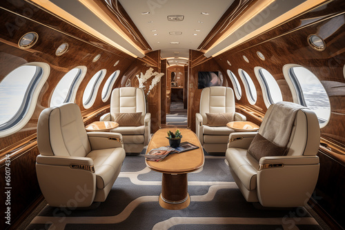 Interior of private luxury aircraft inside.  © Slepitssskaya