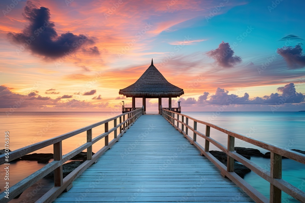jetty on tropical seascape at beautiful sunset jetty on tropical seascape at beautiful sunset