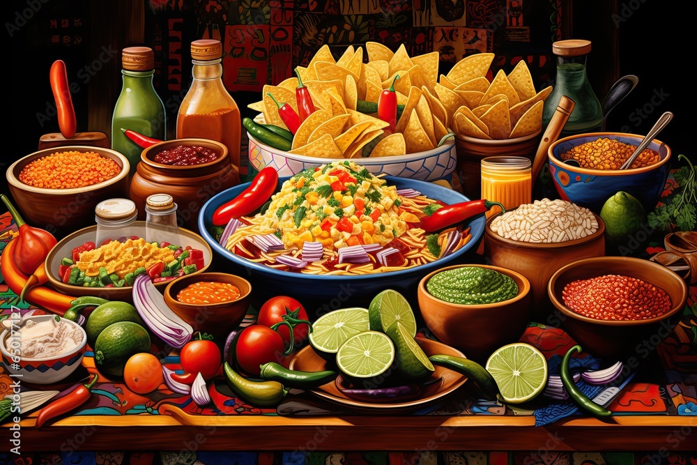 Mexican Food Table Illustration with Colorful Ingredients